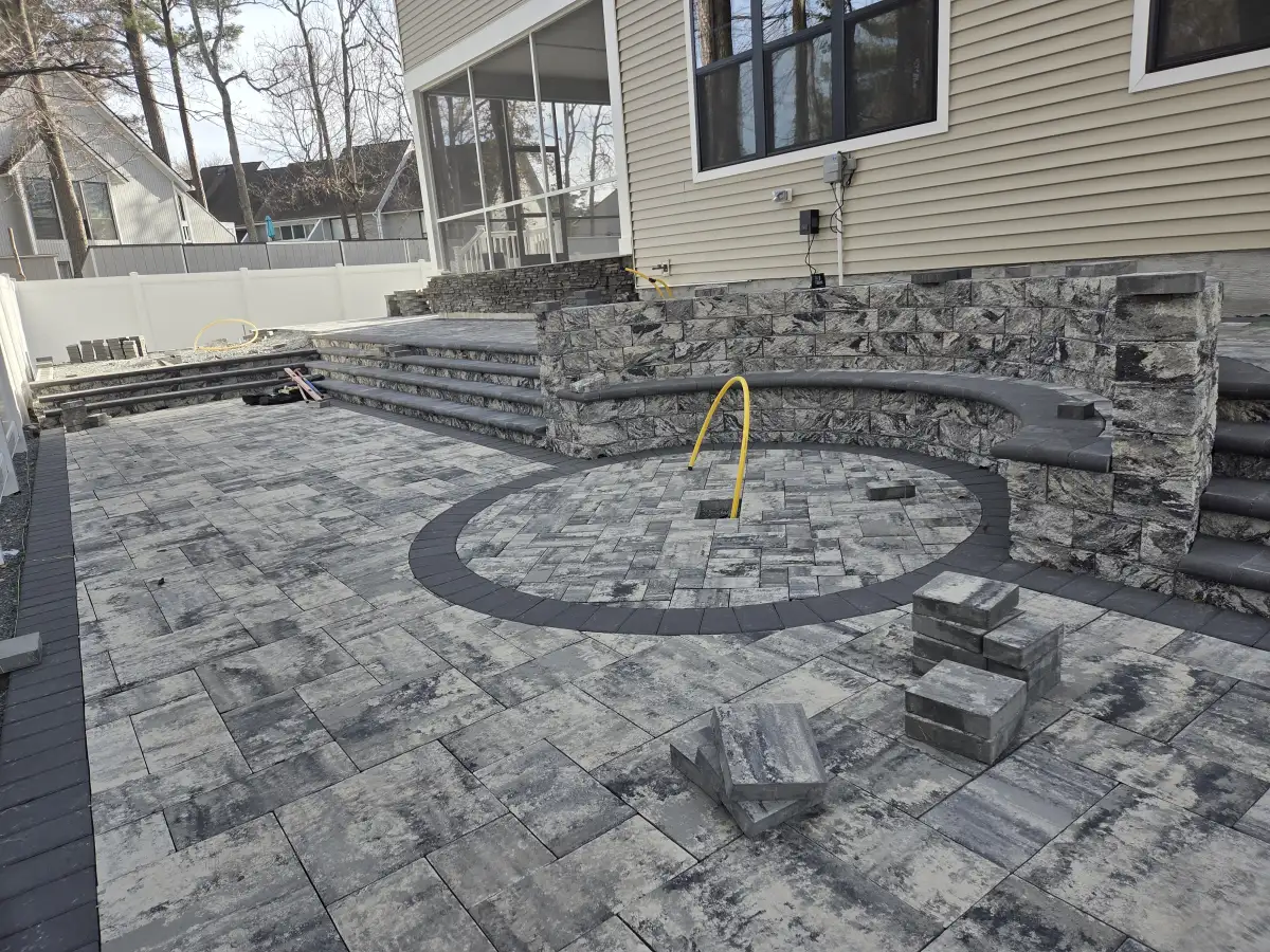 Paver patio with seating area in coastal Delaware