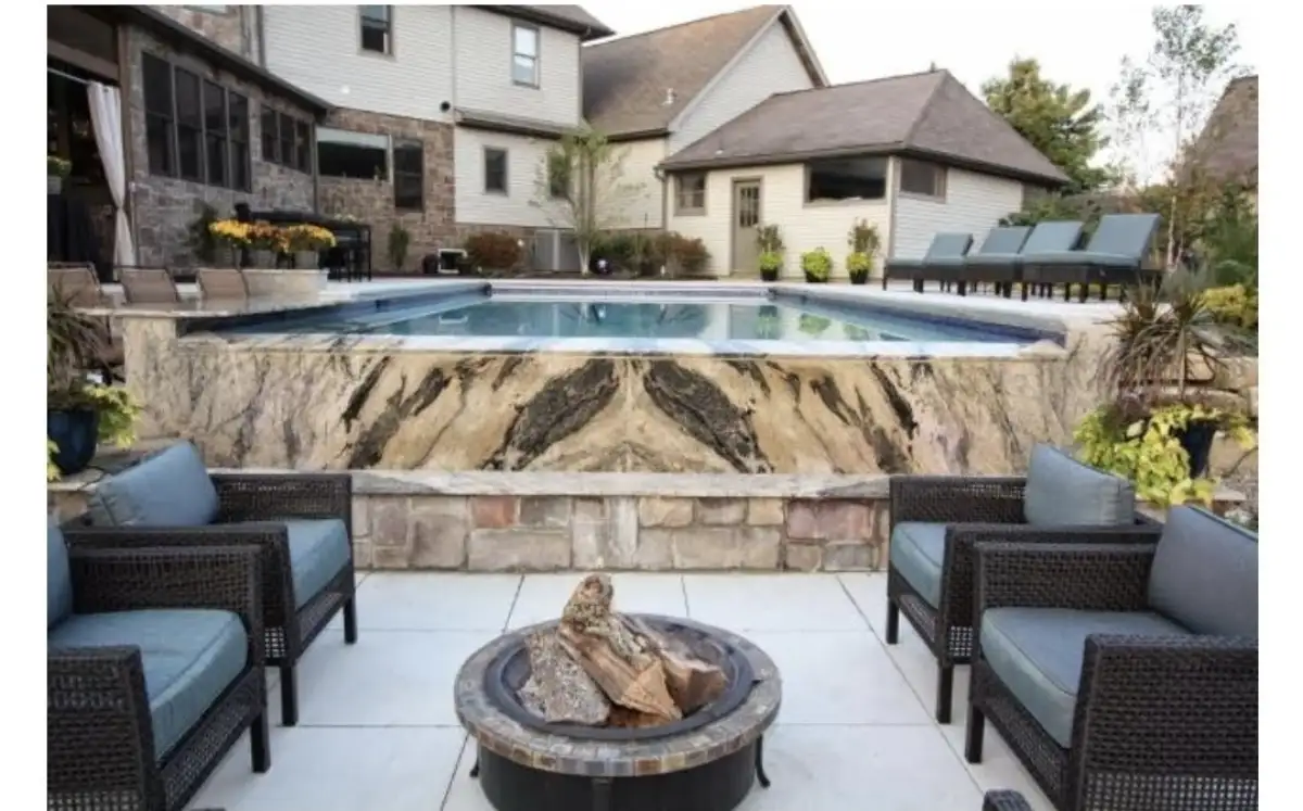 Pool with water features and LED lighting installed in Sussex County Delaware